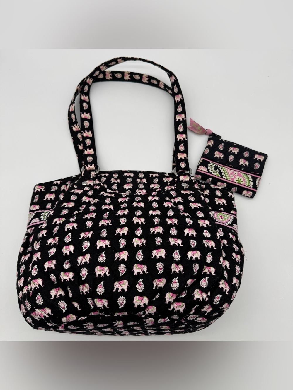 Vera Bradley Pink Elephant Retired Print Bag Shoulder Bag With Coin Purse.